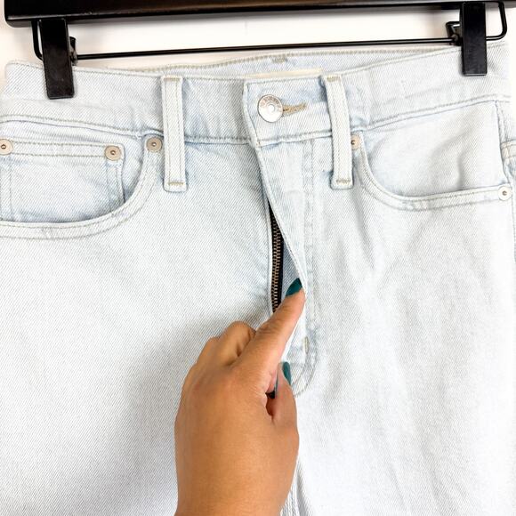 Madewell High Rise The Mom Jean Raw Hem Light Blue Ankle - Size 26 - Picture 3 of 13